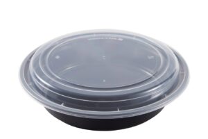 Plastic Container Premium Round 48 oz Black Base Take Away, Lunch Box withLid
