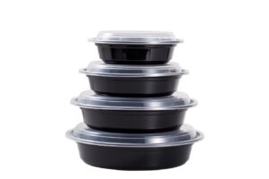 Plastic Container Premium Round 48 oz Black Base Take Away, Lunch Box withLid